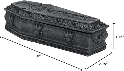 Miniatura 10 de Ebros Gárgola gótica con cruz de vid torcida, caja de joyería, estatuilla de 6 pulgadas de largo, mini ataúd de almacenamiento, escultura de