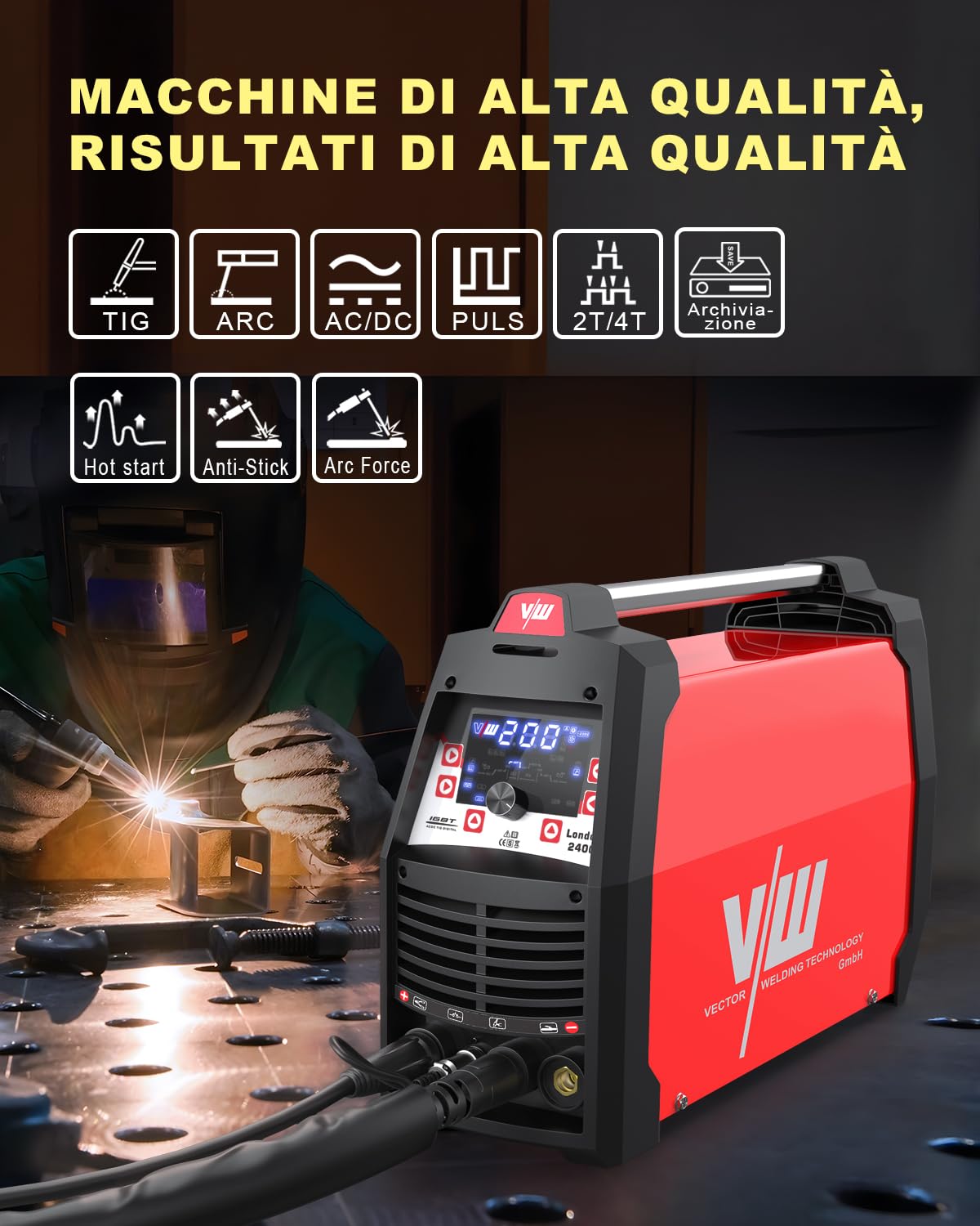 Saldatrice TIG Alluminio AC/DC 200A 4 in 1, TIG Pulse, MMA, Kit Completo