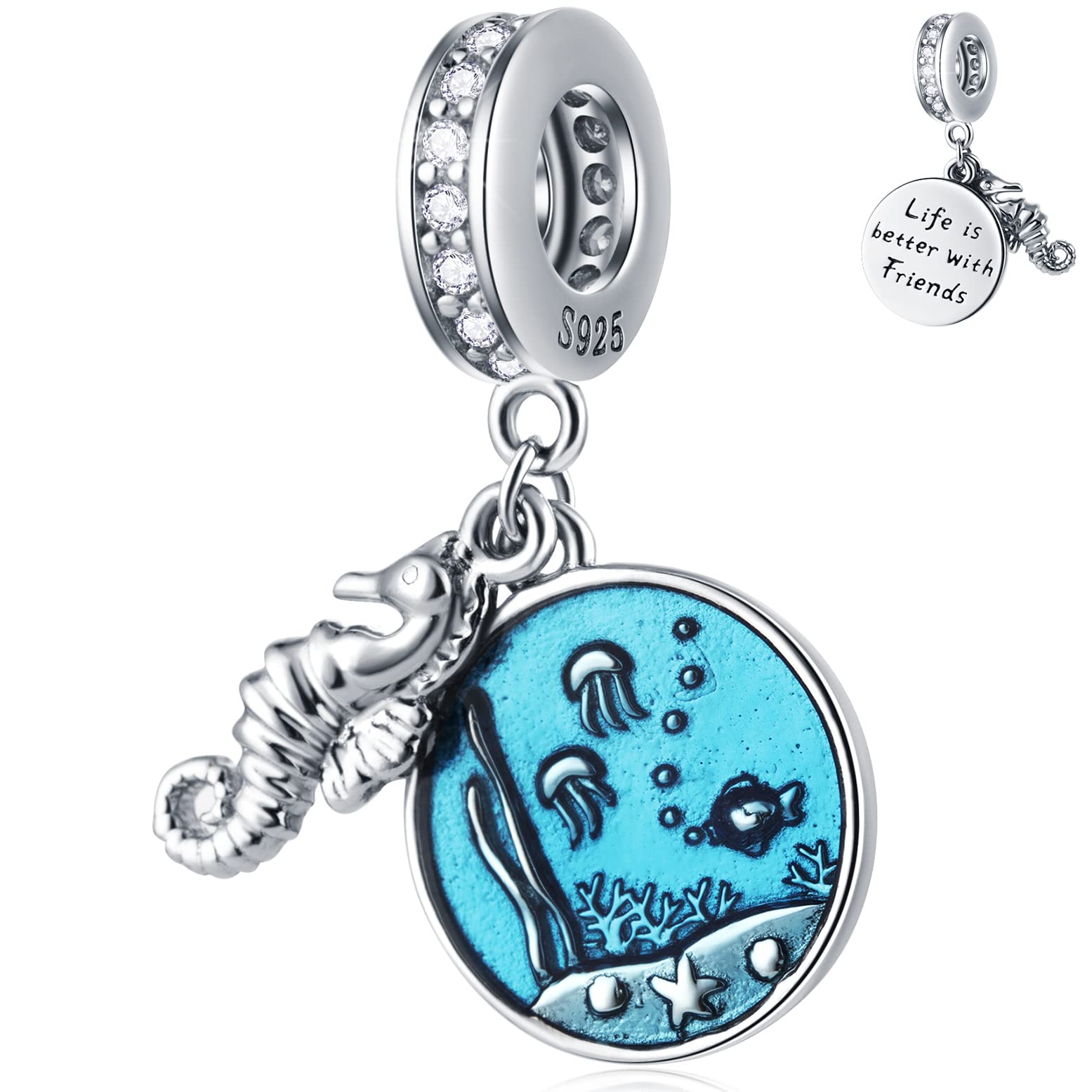 Charms de vie ocean en argent sterling, tortue poulpe sirene coquillage poisson hippocampe, perles de vie marine tropicale, pour bracelet animaux européen, cadeaux pour fête des mères/saint valentin