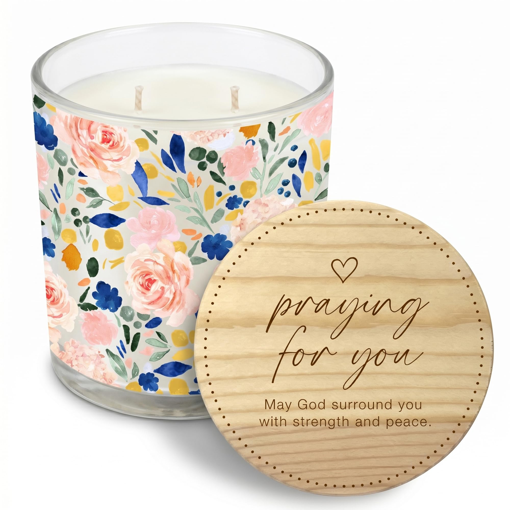 Inspirador Praying for You Vela perfumada – Vela en tarro de cera de soja de 13 onzas con tapa de madera grabada, regalo de condolencias y recuperación de fe para mujeres – Vela de vidrio floral