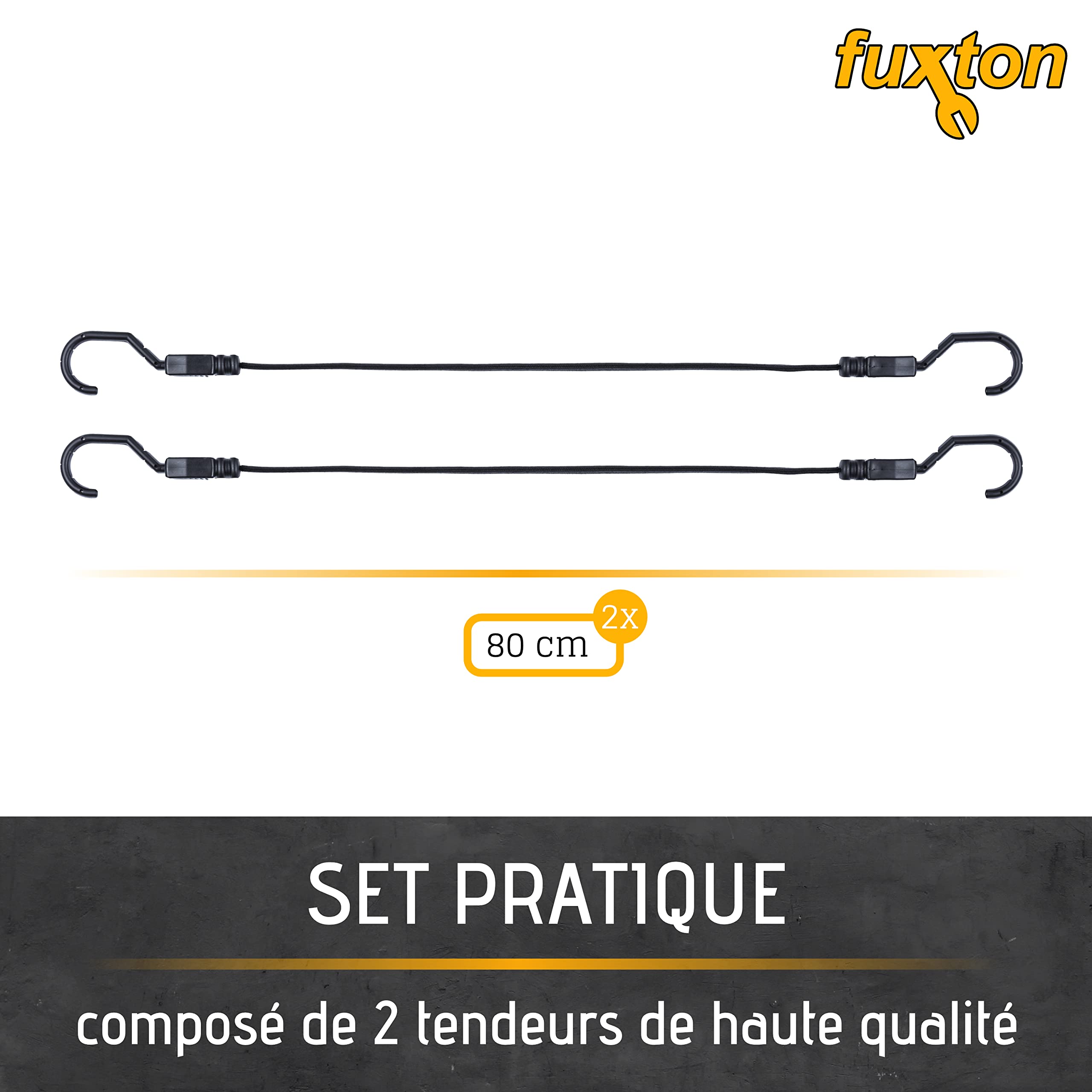 2 Tendeurs Élastiques ECENCE Avec Mousquetons - 80cm Noir - Pour Porte-Bagages, Vélo, Voiture, Bâches