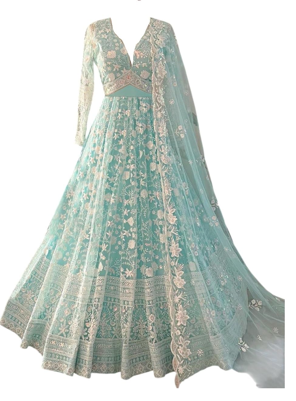 julee Women's Net Embroidered Semi-Stitched Gown Cross Gown-New-picture-34