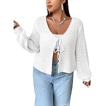 Womens Plus Size Cardigan Hollow Out Open Knit Sweater Ladies Front Tie Shrug, L-4XL
