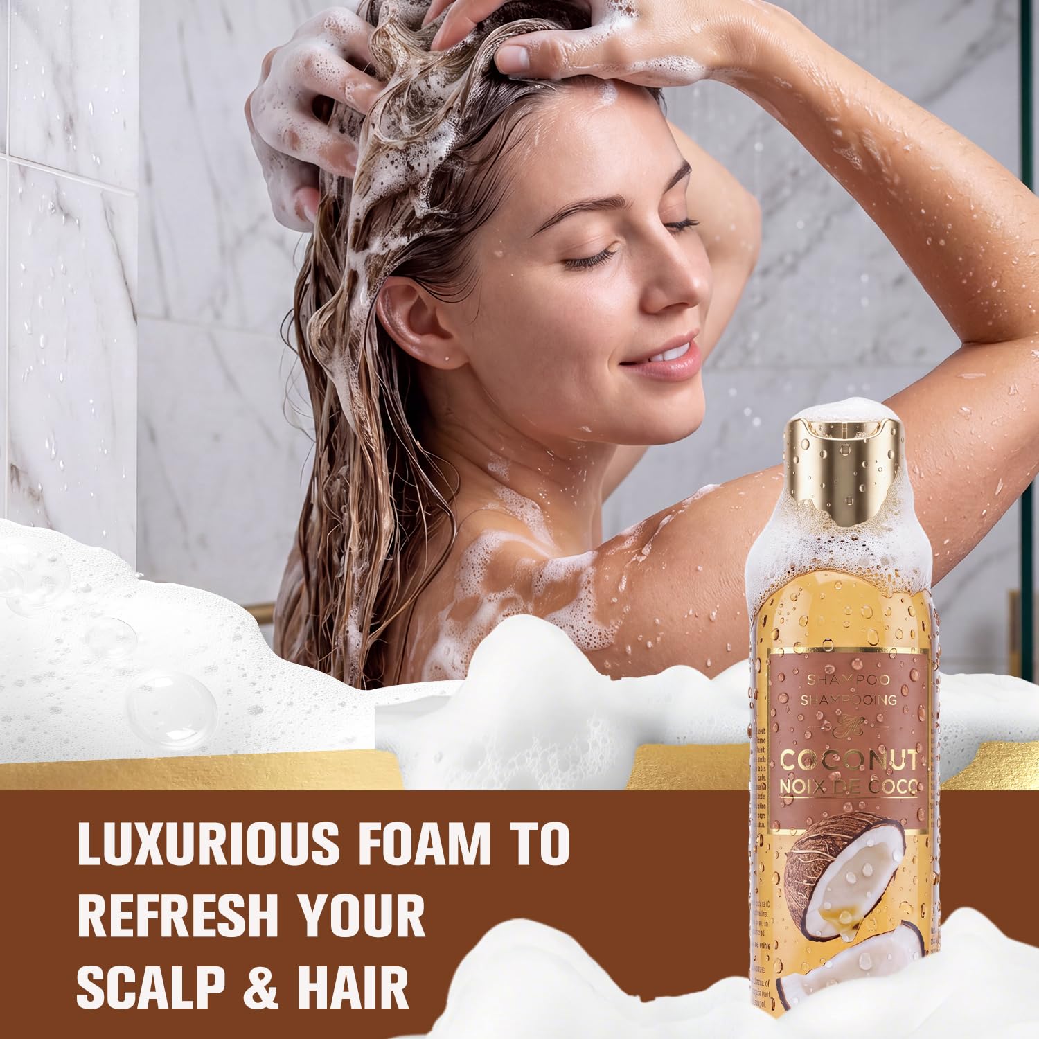 SPA LUXETIQUE Zestaw upominkowy do kąpieli dla kobiet – zestaw do pielęgnacji kokosowy worki filcowe z 6-częściowym rozmiarem podróżnym, żel pod prysznic, balsam do ciała, płyn do kąpieli, krem do rąk