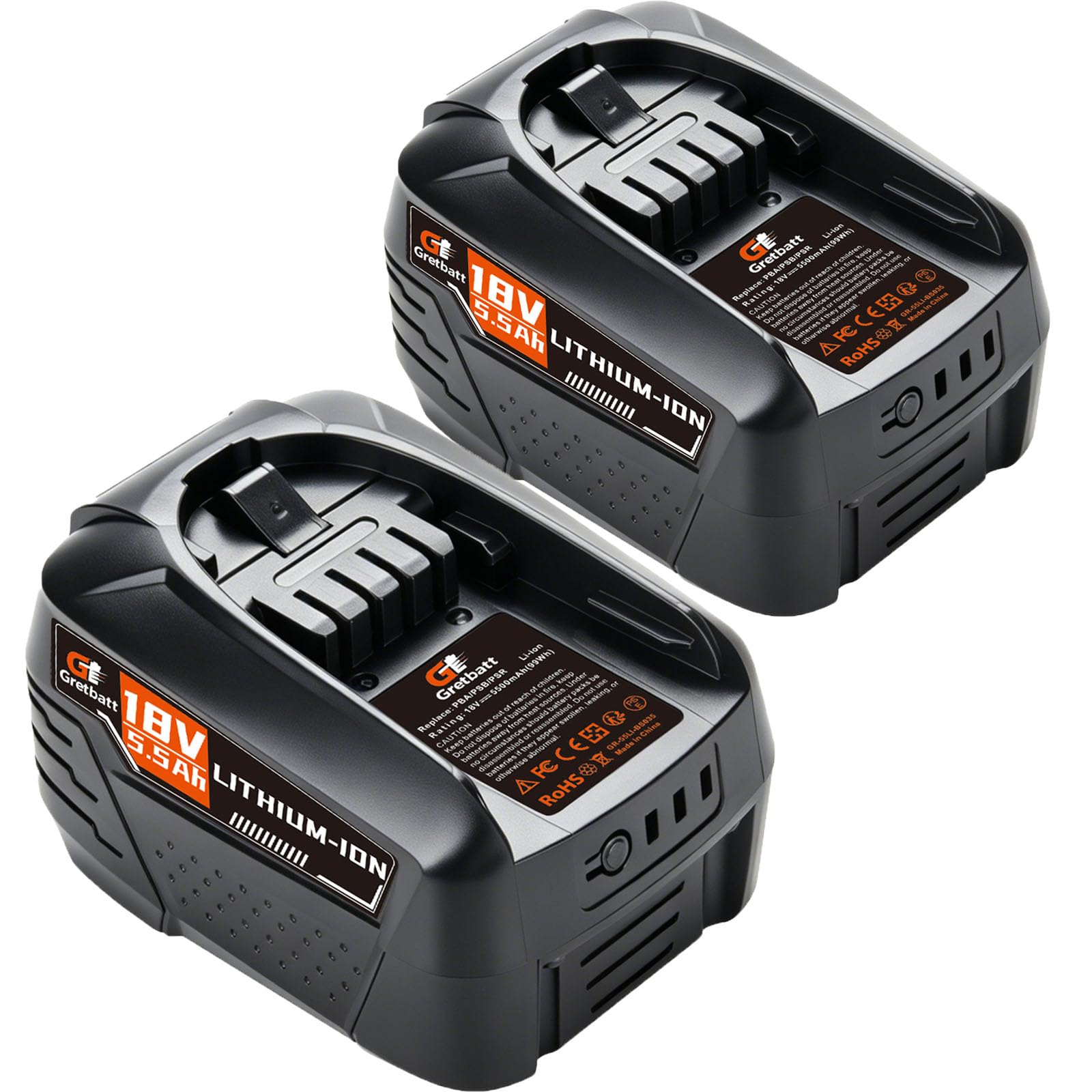 2 baterías de repuesto de 18 V y 5500 mAh para Bosch batería de 18 V PBA, PSB, PSR, 5,5 Ah para herramientas de casa y jardín Bosch, compatible con dispositivos