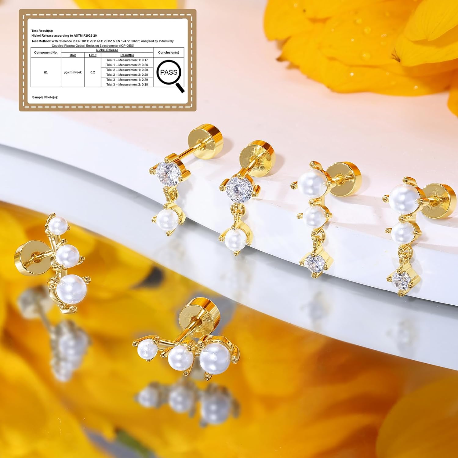 Dainty Flat Back Earrings, 14K Gold Cute Stud Cartilage Earrings with S925 Sterling Silver Post, Hypoallergenic Flatback Earrings for Women Helix Earrings Jewelry