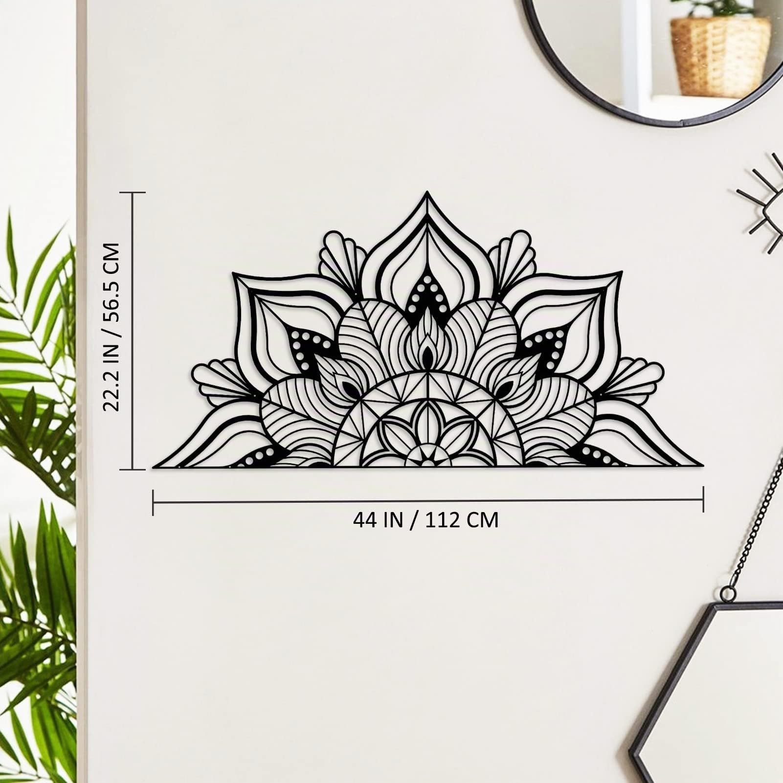 ESTART Große Metall-Mandala-Wanddekoration, einzigartige Lotusblumen-Wandkunst für Zuhause Schlafzimmer Büro drinnen und draußen (Schwarz)