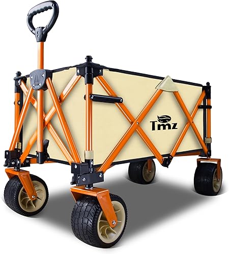 TMZ Carro plegable plegable, carrito de jardín utilitario al aire libre, carro de campamento resistente con ruedas grandes, carro plegable para