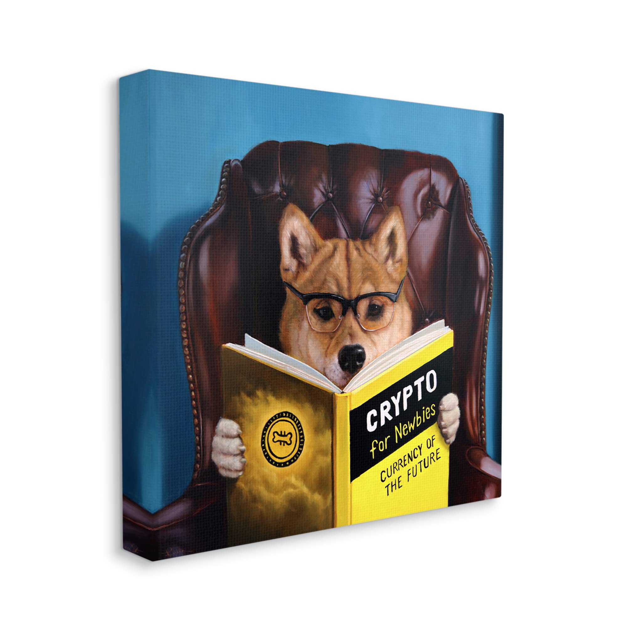 Stupell Industries Poltrona de leitura de livros de cachorro engraçado  Crypto For Newbies, design de Lucia Heffernan | Amazon.com.br