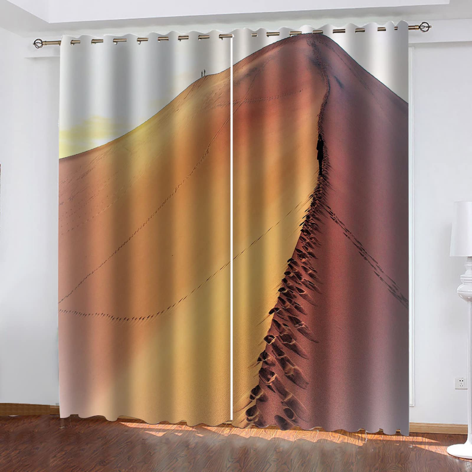 GSKOQD Blackout Curtains For Bedroom Living Room Eyelet Window Treatments 3D Gobi Desert Landscape Pattern 280X260Cm Super Soft Thermal Insulated Kids Nursery Ring Top Curtains 2 Panels