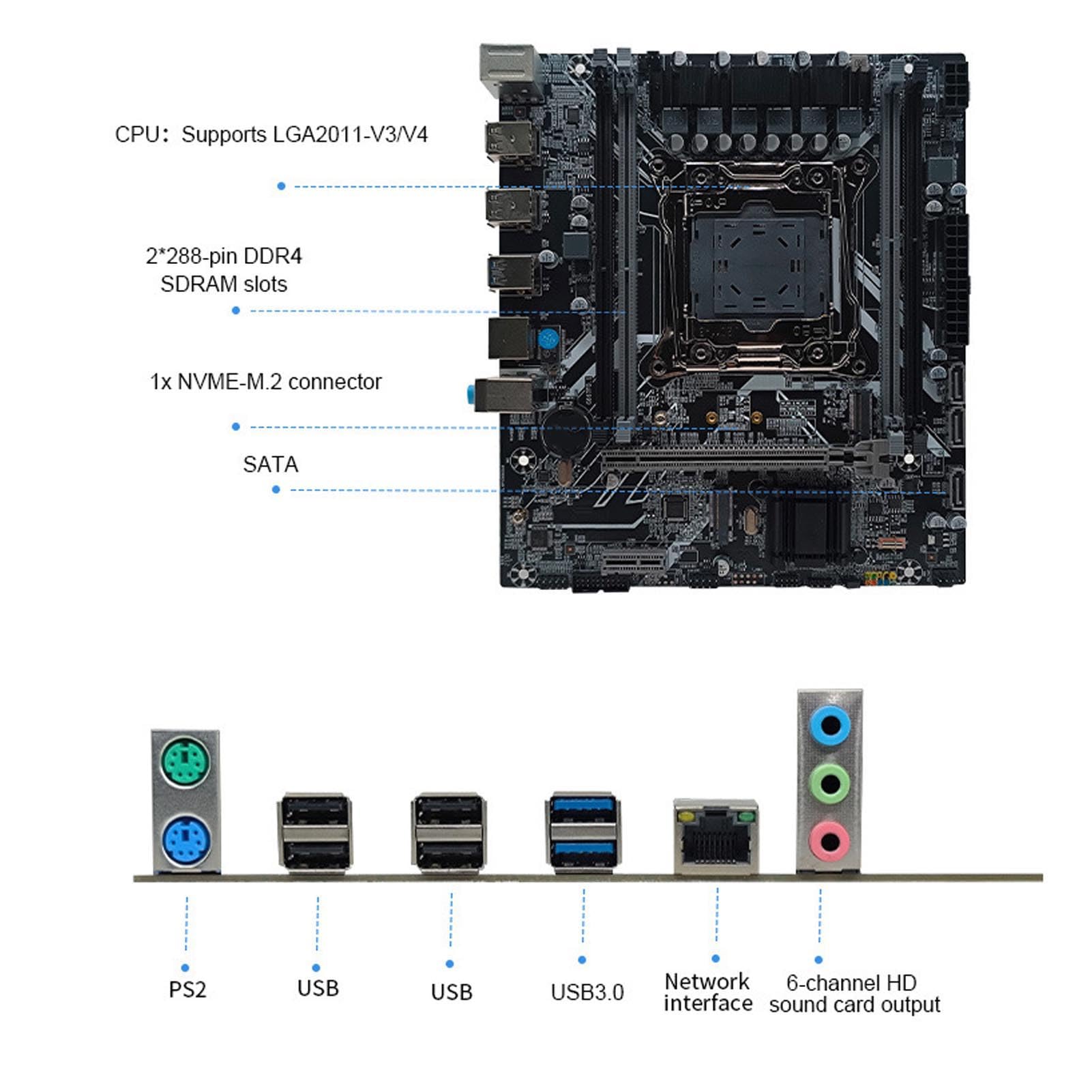 Płyta Główna do Gier M.2 dla LGA 2011-3 Obsługuje Procesory I7 i E5 V3 V4 4 Kanały DDR4 128 GB NVMe NGFF 3.0 6 Gb/s PCIe z Gigabit LAN