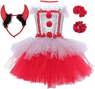 palhaço para meninas,4 pçs Fantasia Vestir-se, Vestido Palhaço Terno Festa - Cosplay menina palhaço, terno festa vestido palhaço, fantasia para meninas 2 a 12 anos Sazemood
