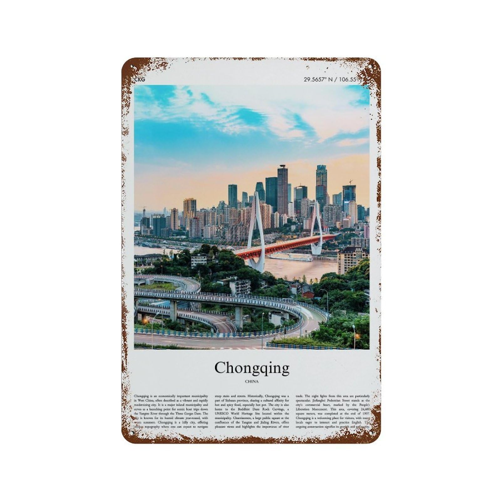 xiaoxiaoshen Chongqing China City Scenery Wall Decor Art Metal Tin Poster Modern Home Decor Art Home Bar Shop Decorations Vintage Sign 30x20cm