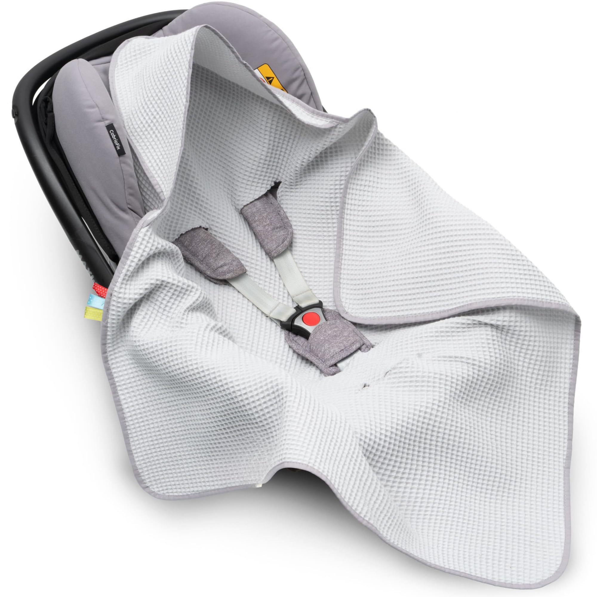 Einschlagdecke Babyschale Sommer für Maxi Cosi & Kinderwagen, 100% Baumwolle | mit Kapuze & Klettverschluss, atmungsaktiv, ohne Füllung | Babydecke 80x80 cm, 0-6 Monate, Öko-Tex (Grau)