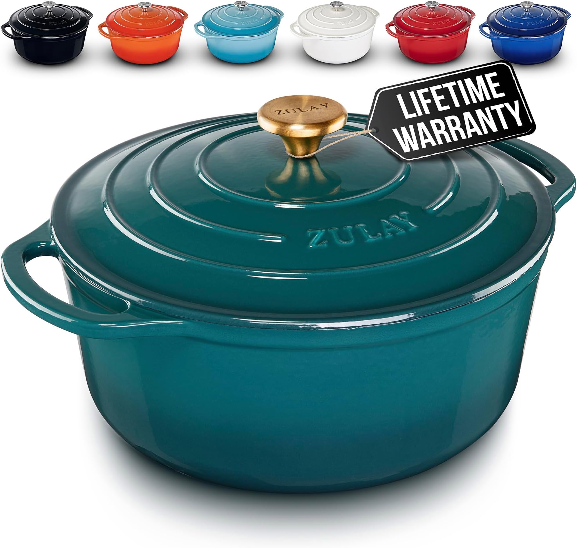 Zulay Kitchen ダッチオーブン - 6.4クォート エナメル鋳鉄ダッチオーブンポット - エメラルド