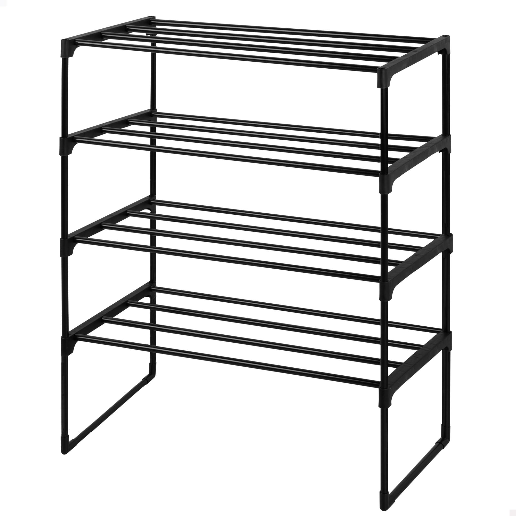 AKTIVE MAX Home Shoe Rack, 68 x 30 x 85 cm, Maximum Weight Supported 16 kg, 4 Levels, Organizer, Black Frame, for Entrance, Bedroom, Stackable (18814)