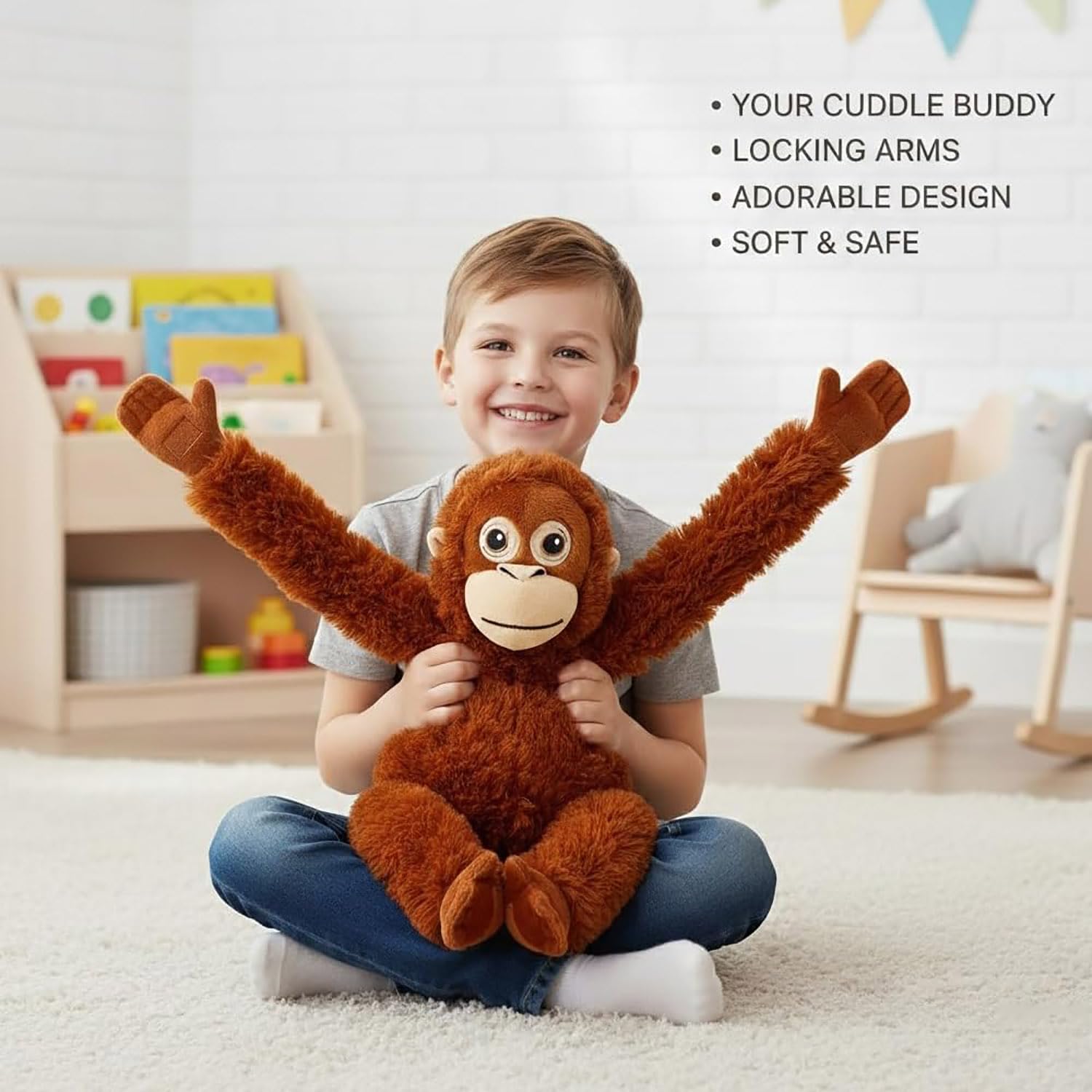 Genérico Mono Peluche Naranja 90 Cm,Mono De Peluche con Correas De En Manos Y Pies. para DecoracióN Infantil, HabitacióN De NiñA, Cama, CojíN Y Accesorio FotográFico del Hogar (90CM) — view 5