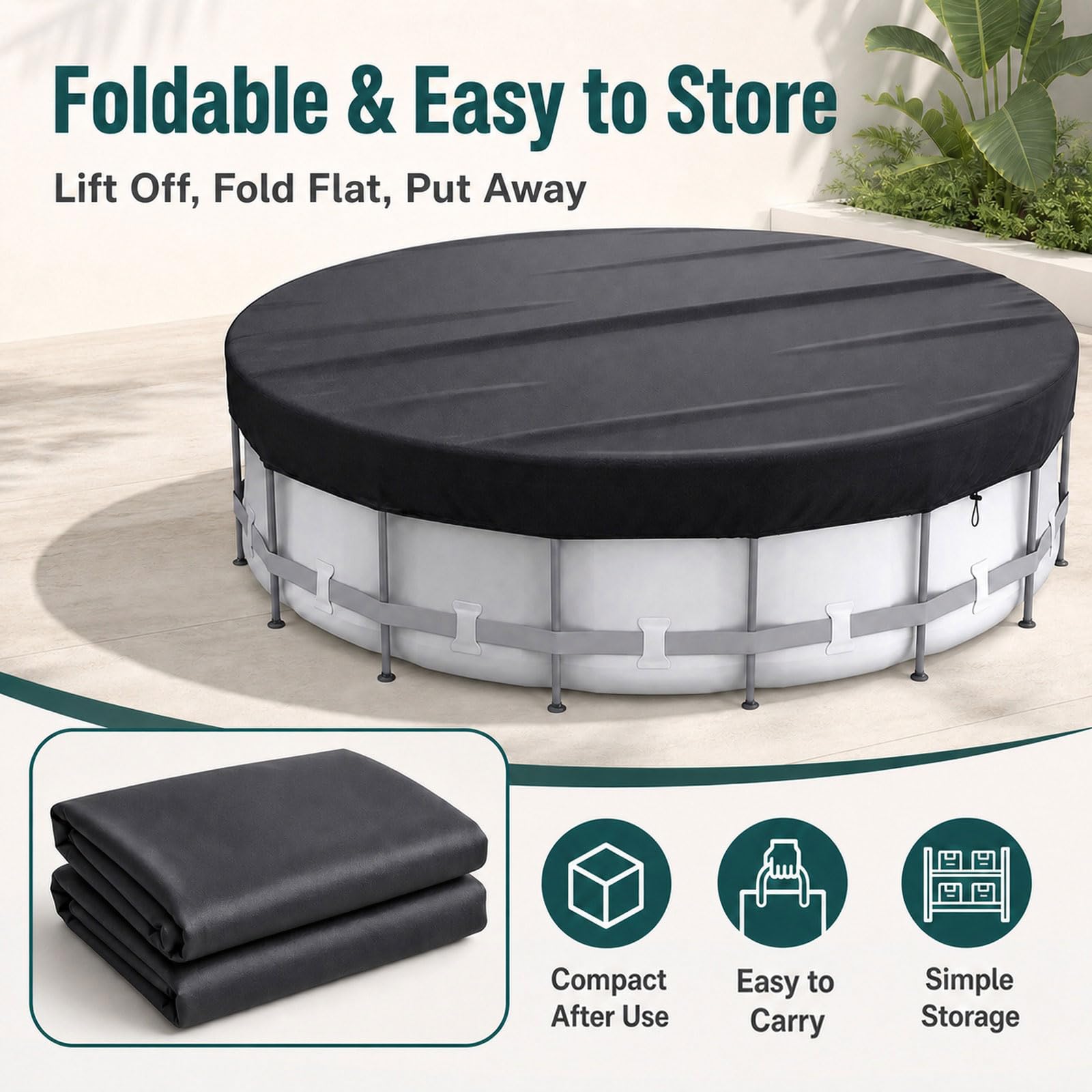 Cubierta de Piscina Redonda,Cobertor de Invierno Redond para Piscinas,Cubierta Paras Piscina Exterior Plegable,Protección UV,Impermeable,Resistente al Vientos,para veranos e Invierno