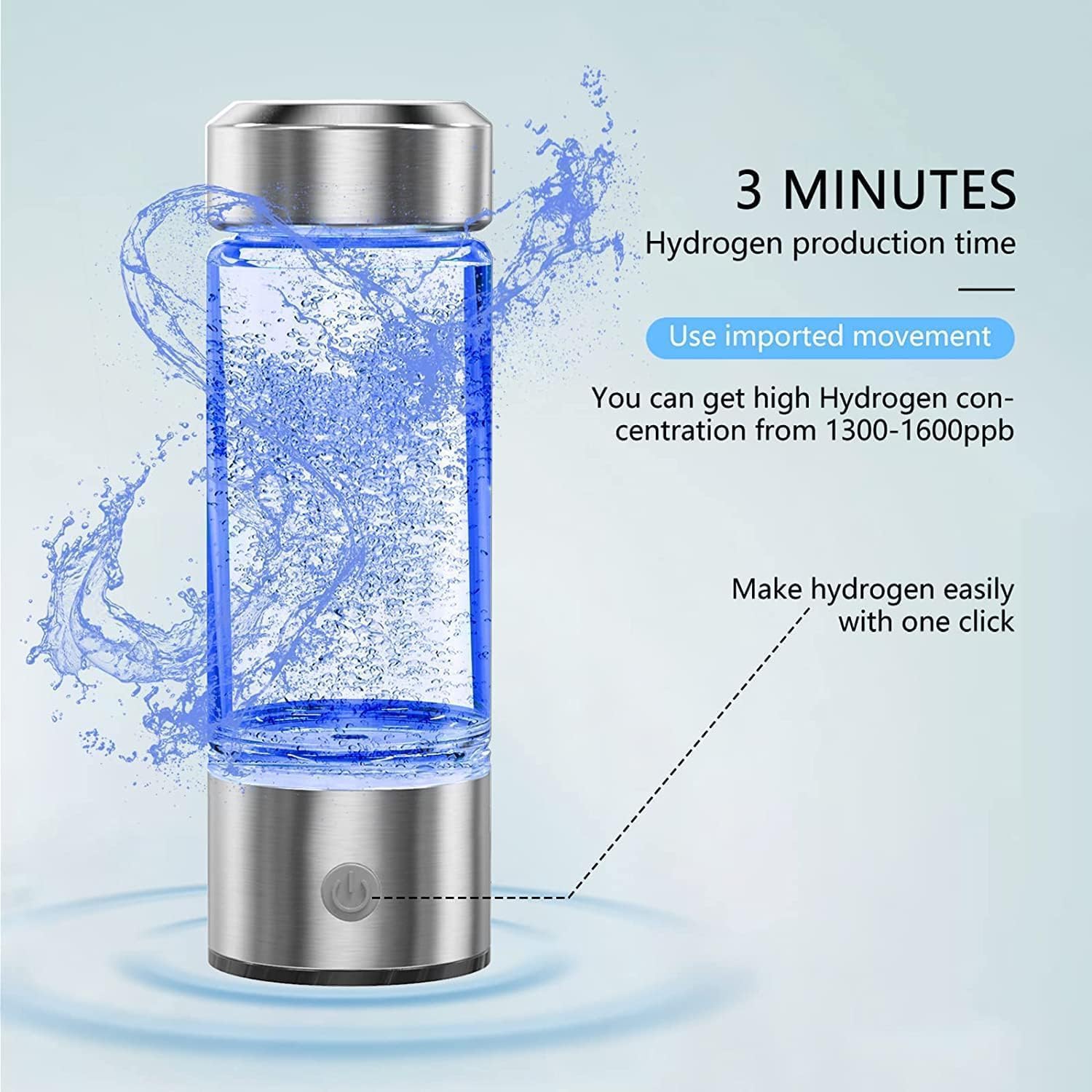 Hydrierte Elektrolyse-Trinkflasche – Generator H2 mit patentierter SPE/PEM-Technologie, hohe Konzentration 1000-1500 ppb Alkalisches Wasser pH Negativ – Antioxidans für Schlaf und Wohlbefinden