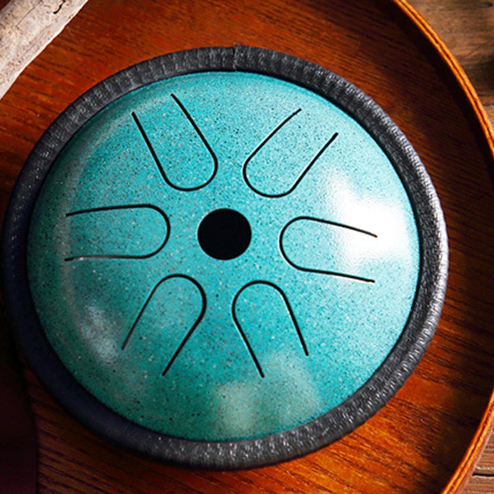 barenx Tambour à langue en métal, 6 notes de 14 cm, percussion de poche, vide pour voyage, loisirs, instrument de musique avec sac de maillets, malachite