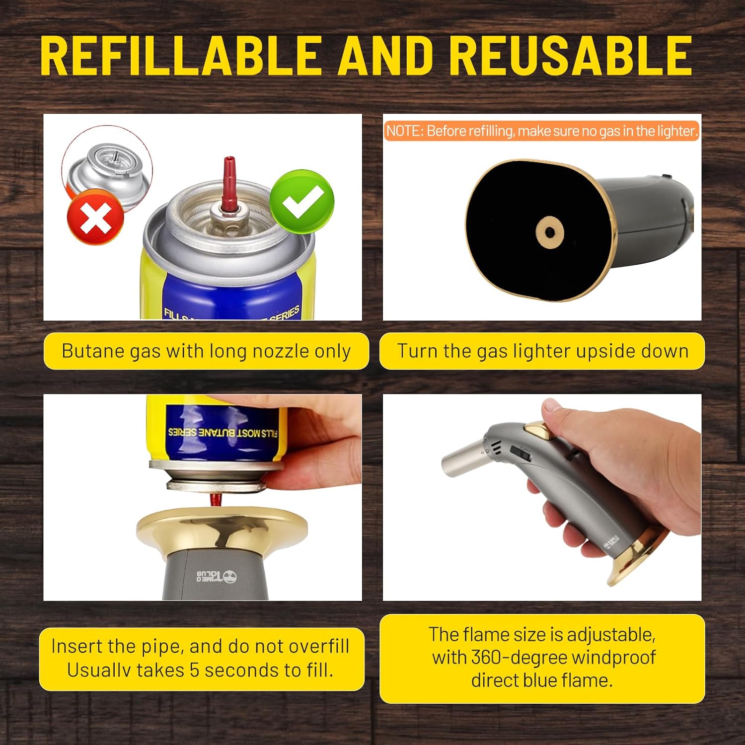 Firepower Butane Torch Premium Kitchen Torch Lighters with Safety Lock Adjustable Refillable Multipurpose Culinary Blow Torch for Creme Brulee, Baking, BBQ ，cooking (Butane Gas Not Included)