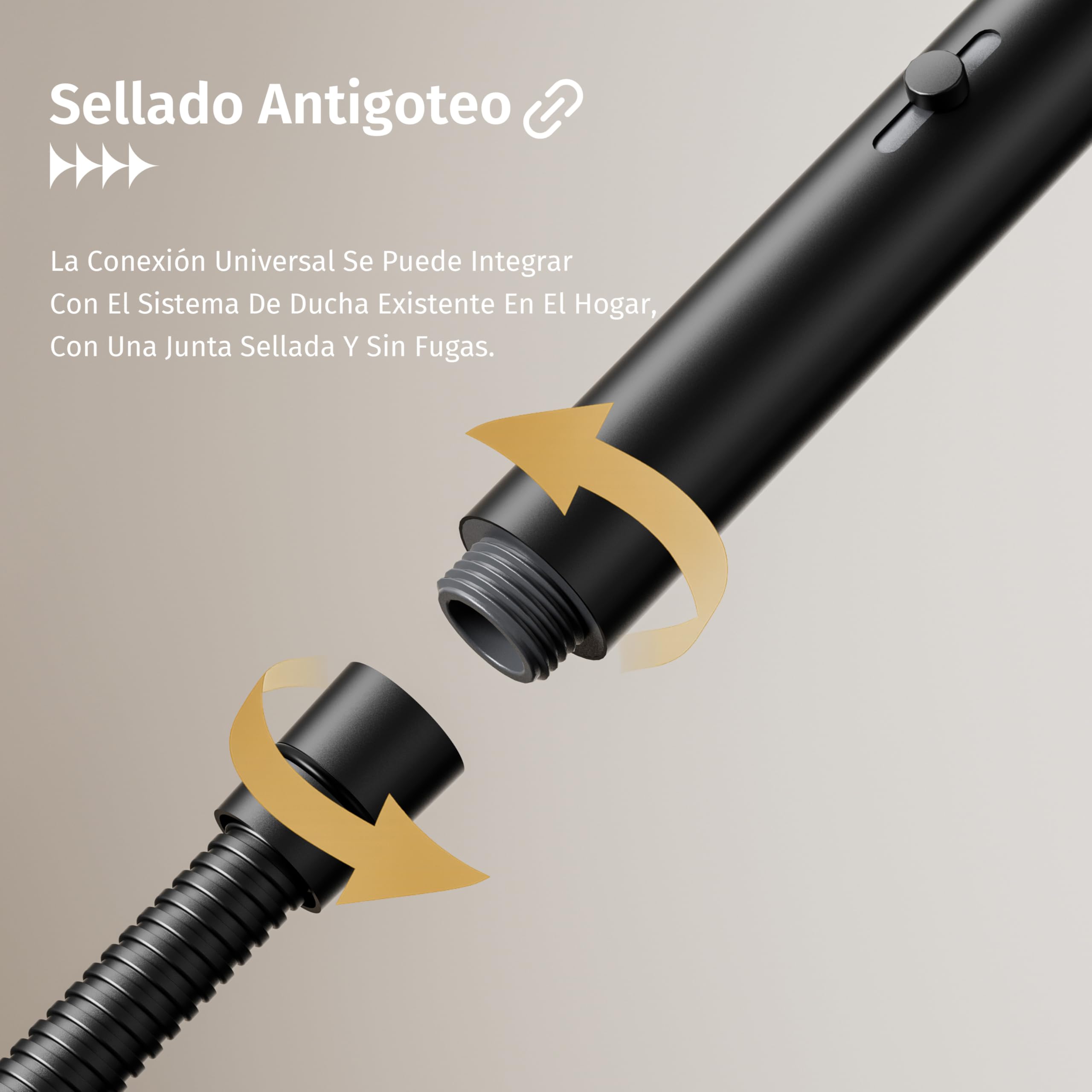 Alcachofa de Ducha,Con 2 modos de agua (modo lluvia y modo flujo fuerte),Conector universal,Forma redonda Mango Ducha,Ducha Baño,Negro,Ducha de mano + Manguera + Soporte