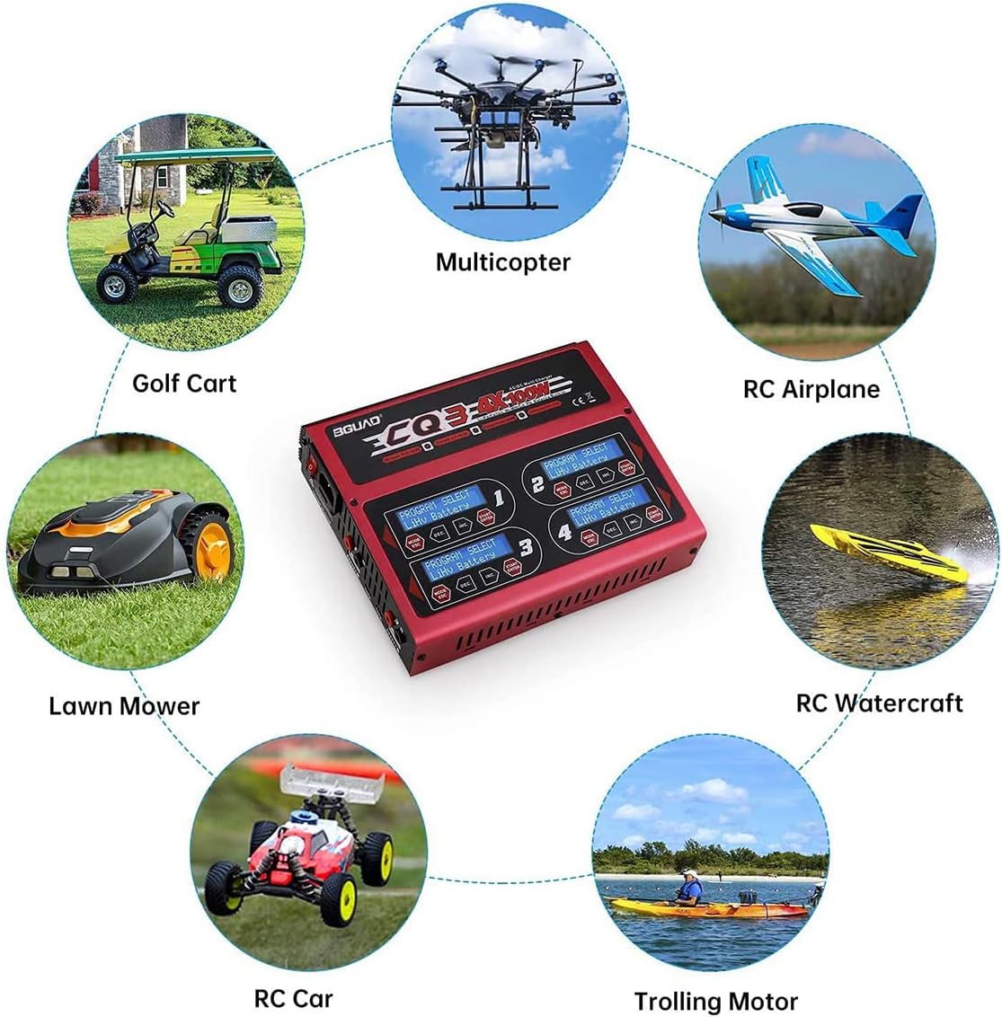 BGUAD 100Wx4/10Ax4 AC/DC 4 Port RC LiPo Charger Discharger Intelligent Balance Charger Quad Multi-Functions for NiMH NiCd LiHV Pb Batteries for Hobby Rc Car Boat Airplane Racing Drone FPV : Toys & Games