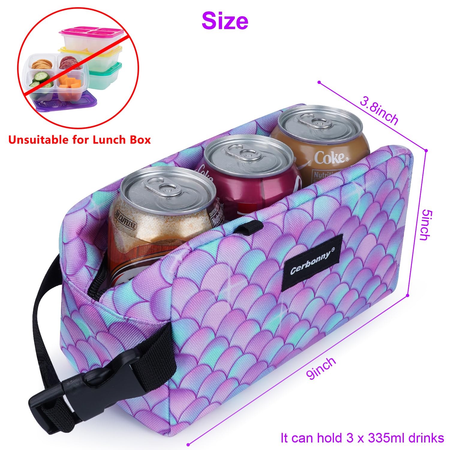 Cerbonny Small Cooler Bag Freezable Lunch Bag for Work School Travel,Small Lunch Bag,Insulated Bag for Kids/Adults,Freezer Lunch Bags Fit for Yogurt,Suit for 3+(Purple Fish) - Image 2