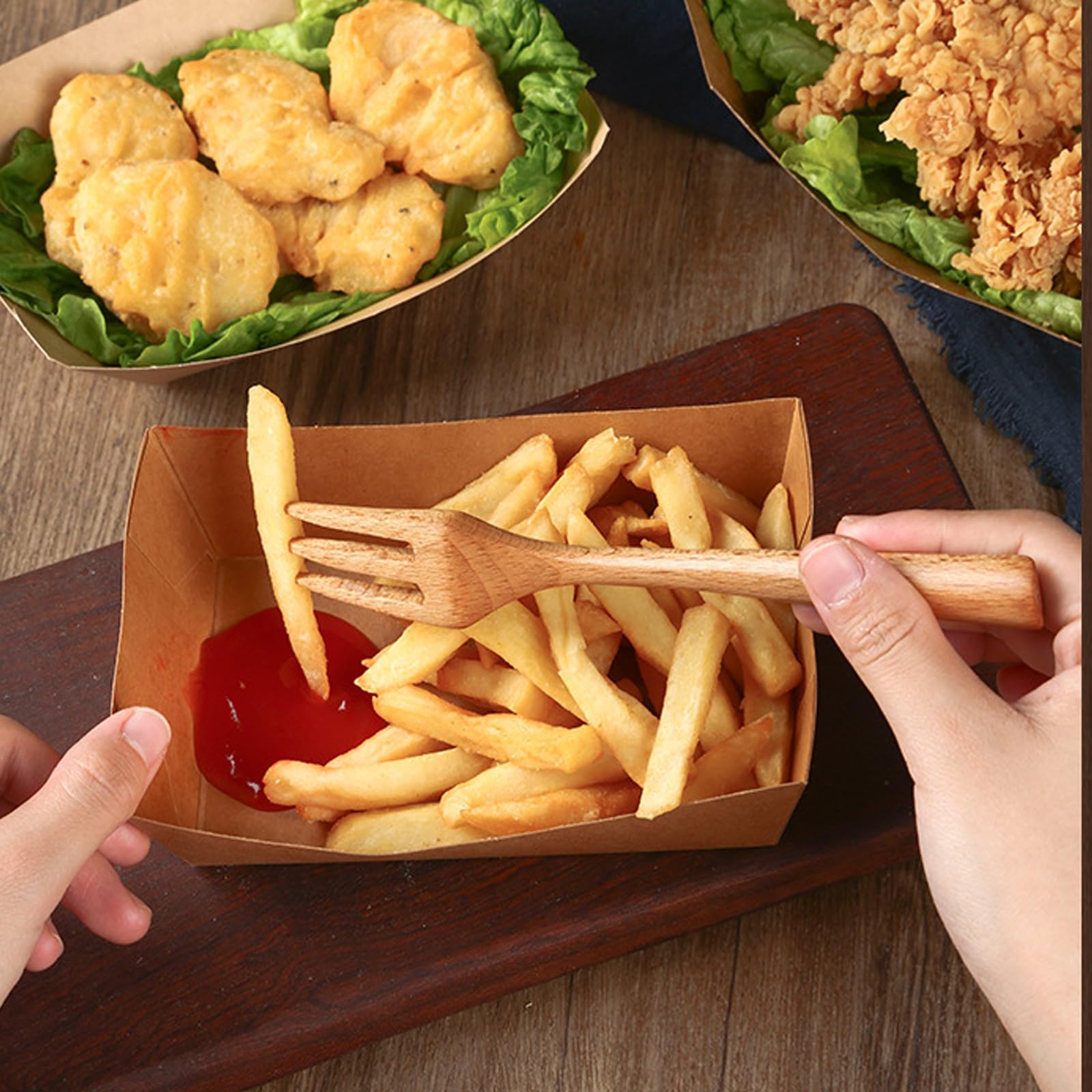 100 Bandejas Desechables De Cartón Kraft - Tamaño 13x9.2x3.6 Cm, Ideales Para Patatas Fritas, Sushi, Curry, Ensaladas