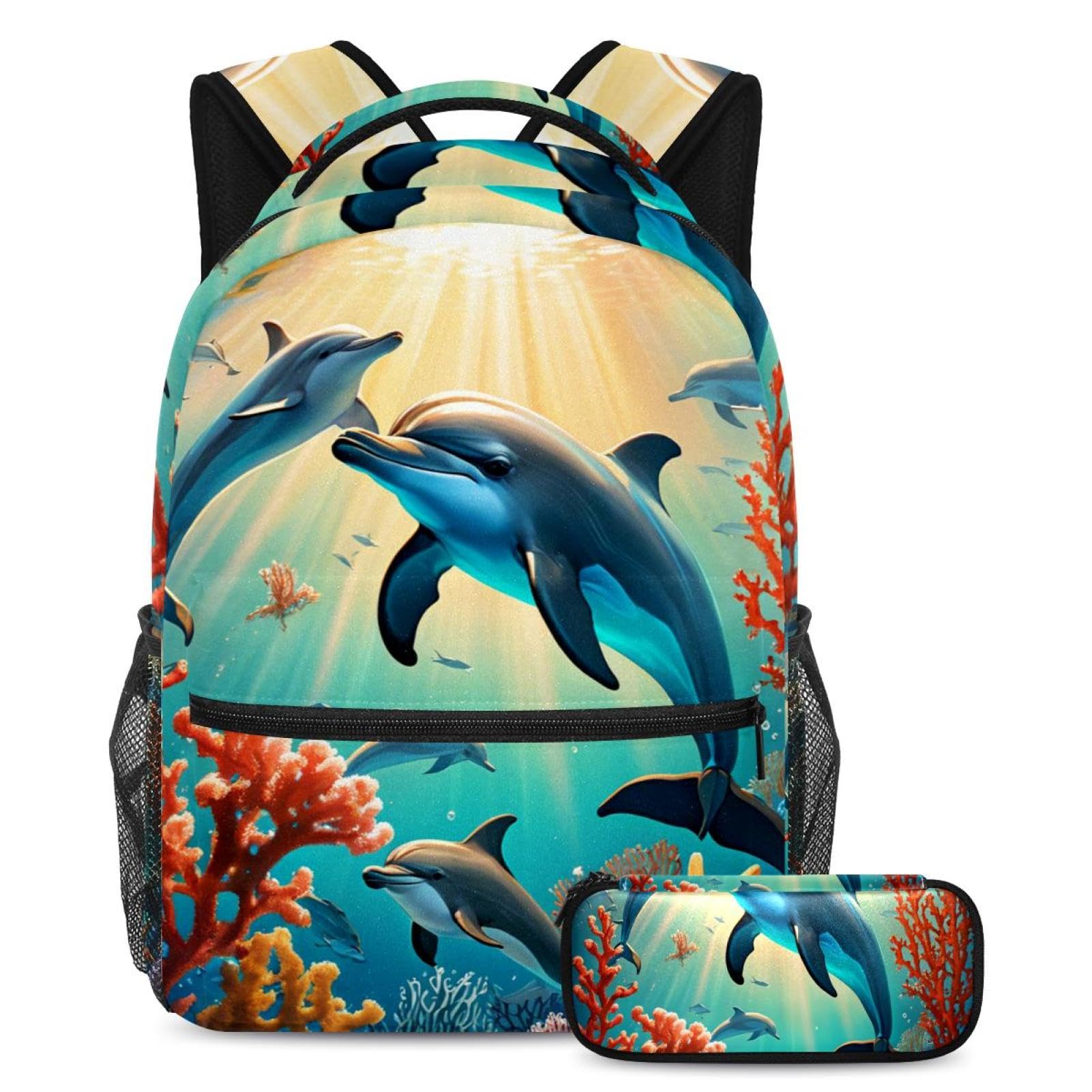 Sac à dos dauphin mignon multicolore avec sa trousse assortie - 7