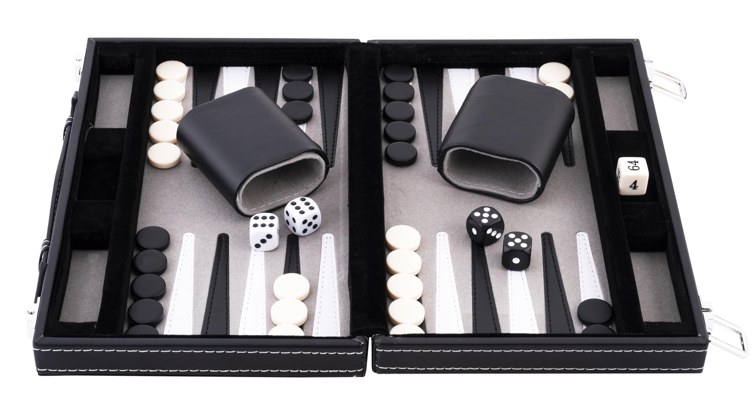 Engelhart – 250512 – Backgammon 11 cali – czarno-biało-szary – skóra sztuczna – filc – 2 osoby – gra podróżna