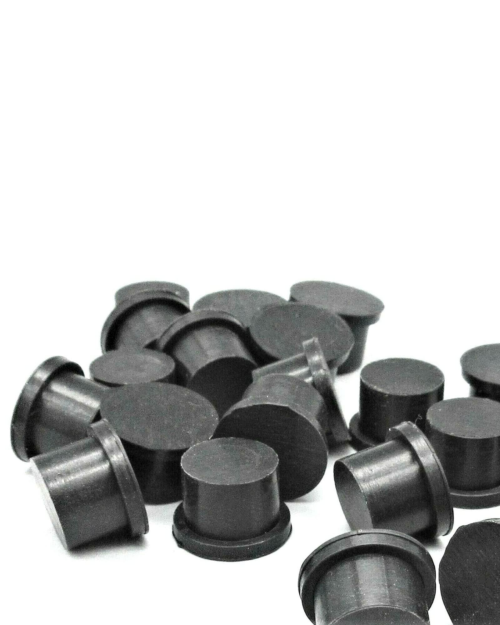 Black Rubber Plugs for Holes - 7/16” Rubber Hole Plugs with Compression Stem - Rubber Push in Stem Bumpers (12)