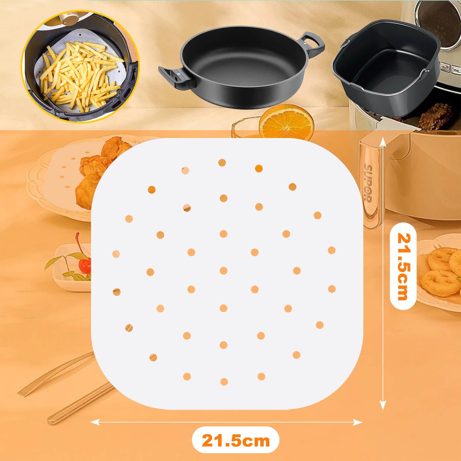 200 Carte Forno Per Friggitrice Ad Aria - Usa E Getta - Antiaderenti E Forate - Fino A 250°C - Foto 10