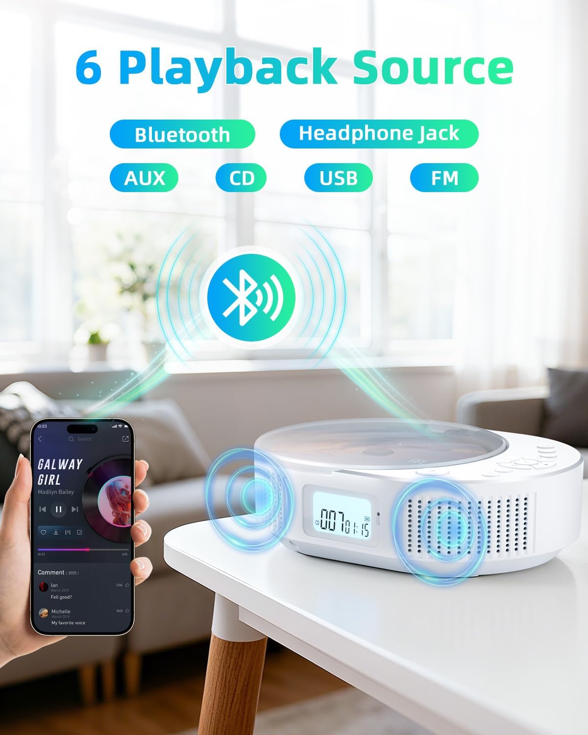 Portable CD Player with Speakers, FELEMAN Bluetooth CD Players for Home, Boombox CD Player for Car, Bluetooth Speaker Supports FM Radio/AUX/USB/Remote Control/Timer/Repeat