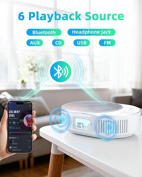 Portable CD Player with Speakers, FELEMAN Bluetooth CD Players for Home, Boombox CD Player for Car, Bluetooth Speaker Supports FM Radio/AUX/USB/Remote Control/Timer/Repeat