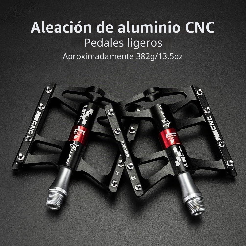 ROCKBROS Pedales de Bicicleta MTB, Pedales de Aluminio Antideslizantes Plataforma Ancha Ligeros para Carretera Ciclismo, 9/16”