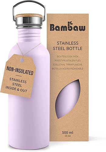 Miniatura 13 de Botella de agua de acero inoxidable Bambaw, botella deportiva negra, botella de agua no aislada, 1L de acero inoxidable, botella reutilizable, Negro