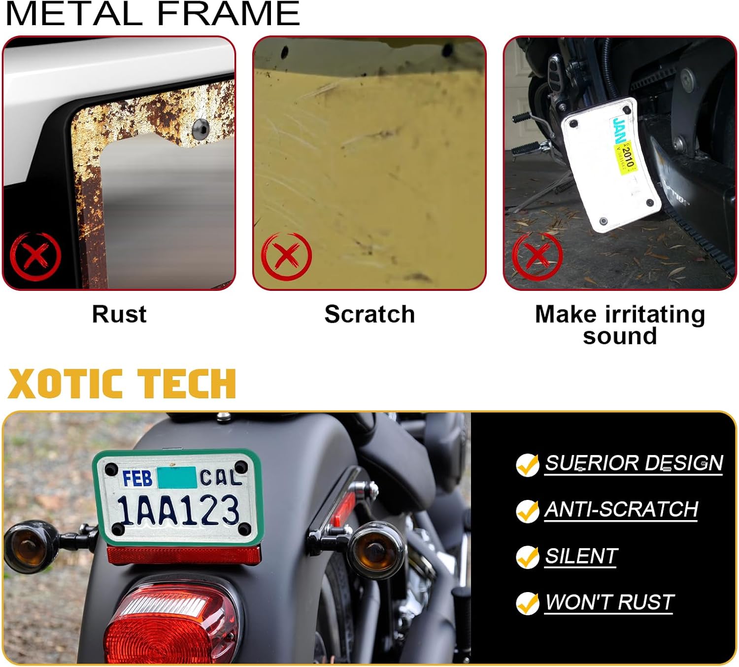 x xotic tech Motorcycle Silicone License Plate Frames, Motorbike License Plate Holder, Rust Proof, Rattle Proof, Weather Proof(Green, 7.56" x 4.53") image 2