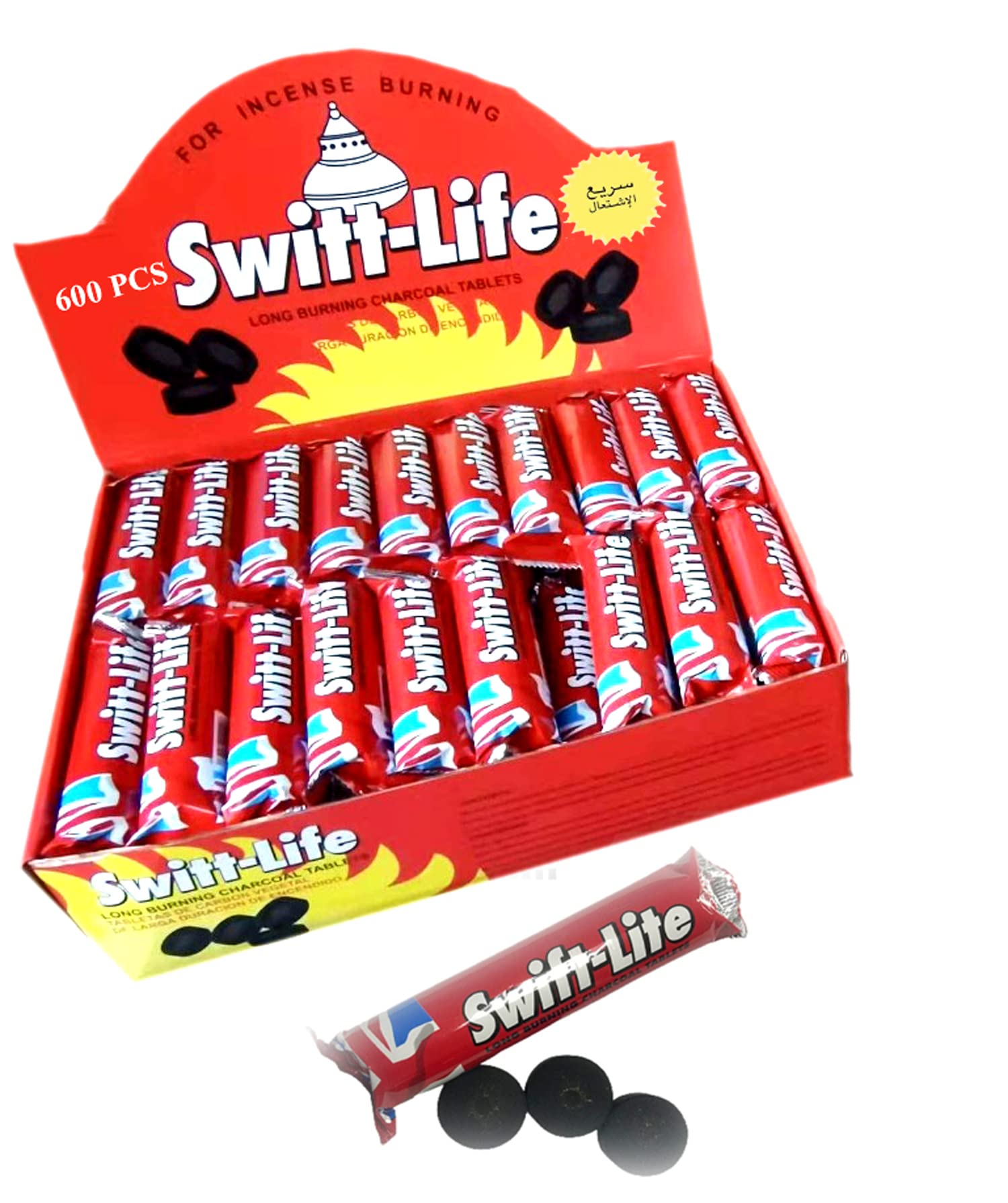 Al MadinaSwift Lite Charcoal 600 Pcs Quick Ignite Bakhoor Charcoal 10x60 Packets Tablet 38MM Apple