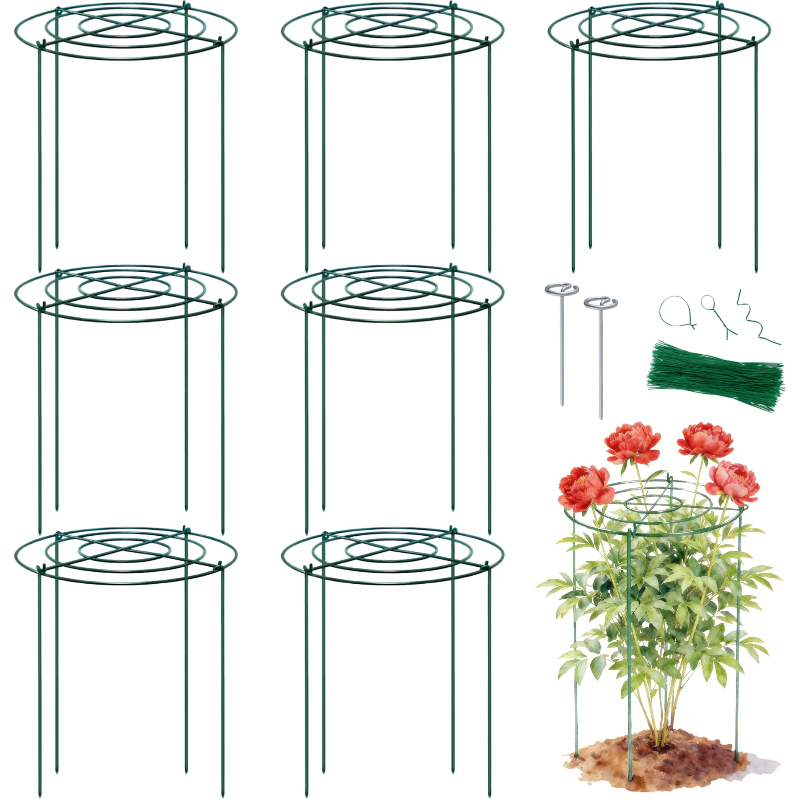 Lancisism Pfingstrosen-Käfige und Stützen – robuste Pflanzenstütze aus Metall für Outdoor-Pflanzen – Pflanzenstützrahmen für Rose, Tomaten, Hortensien, Salbei, Erdbeere, 30,5 cm D x 40,6 cm H, 8 Stück