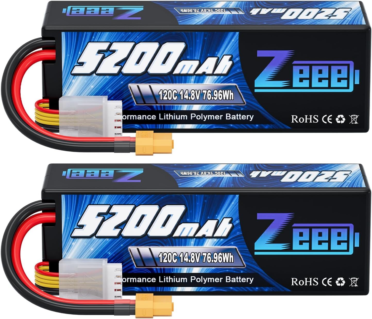 Zeee 4S Lipo 5200mAh 14,8V 120C RC-Akku Hartschalen mit XT60 Stecker(2 STK) | RC Batterie für RC-Autos LKWs RC-Buggys Truggys Racing-Crawler Monster-RC-Hobbymodelle im Maßstab 1/10