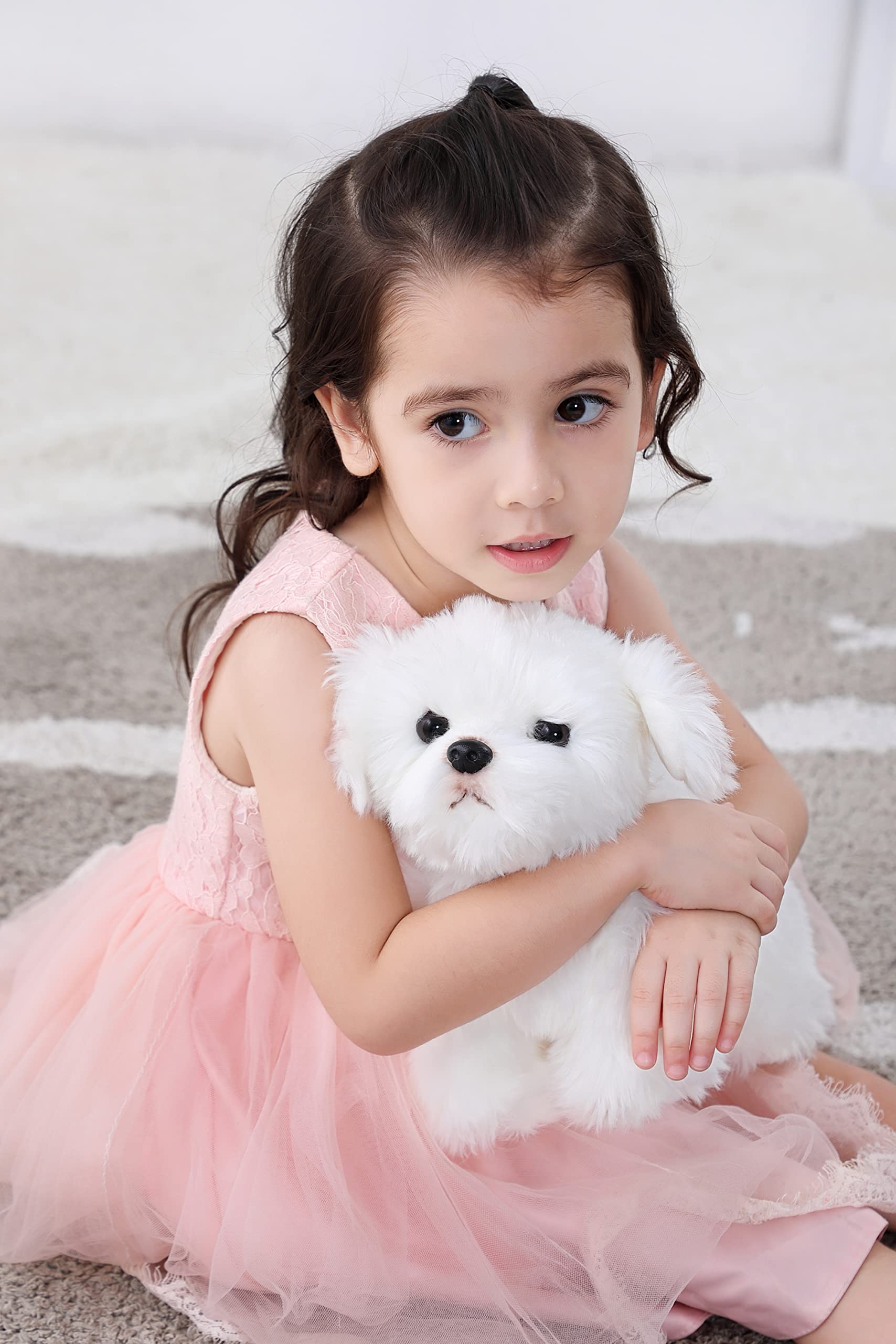 Perro de simulación maltés interactivo, perro electrónico realista con caminar, ladrar, menear la cola, hablar, juguete robótico para mascotas, regalo para niños y niñas 7