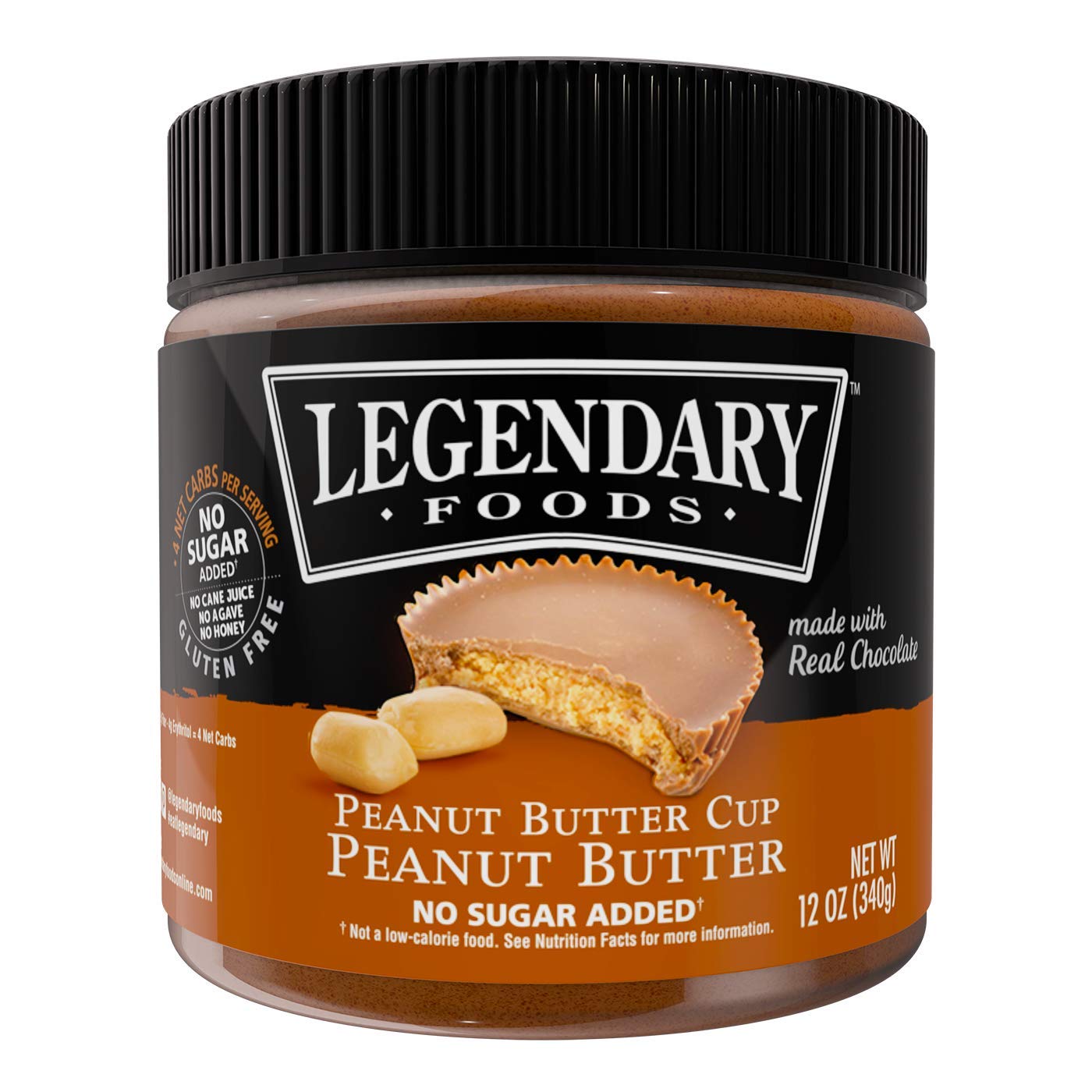 Legendary Foods Peanut Butter | Keto Diet Friendly, Low Carb, No Sugar Added, Vegan | Peanut Butter Cup (12oz Jar)