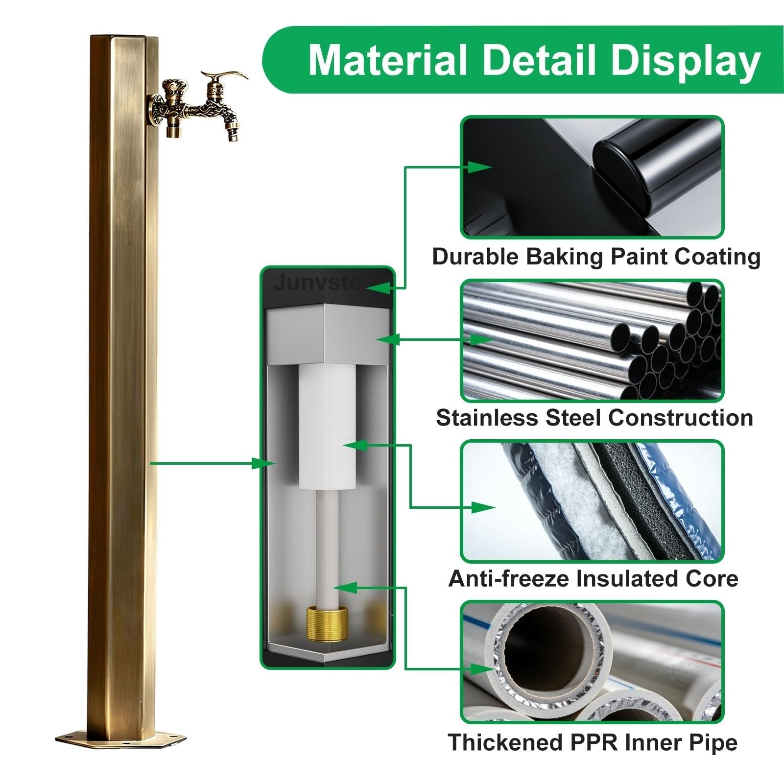 Columna de agua para exteriores de bronce antiguo soporte manguera grifo grifo de jardín de acero inoxidable, grifo de agua vertical montado el piso 50/86cm(Bottom inlet,50CM/19.7IN_STYLE 2)