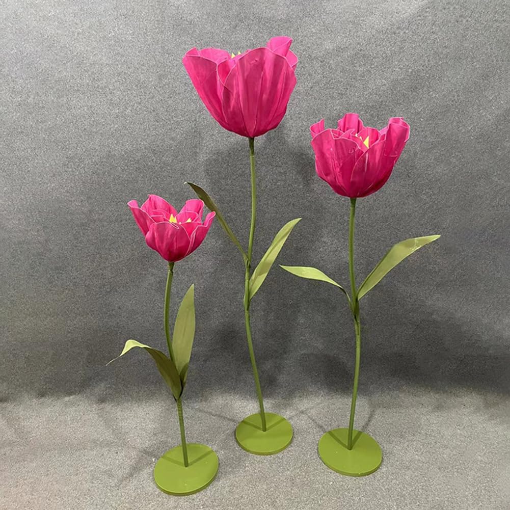 Yuthsona Set of 3 Giant Artificial Tulips Flowers for Decoration Wedding Reception Huge Artificial EVA Tulip Flower for Birthday Wedding Arrangements