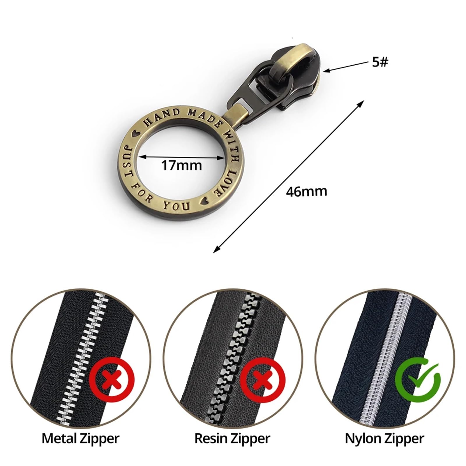 10/30/50/100 piezas 5# deslizadores de cremallera for bolsas nailon, tiradores metal, kit reparación, costura prendas DIY Para Reparar Chaquetas(Black,50Pcs)