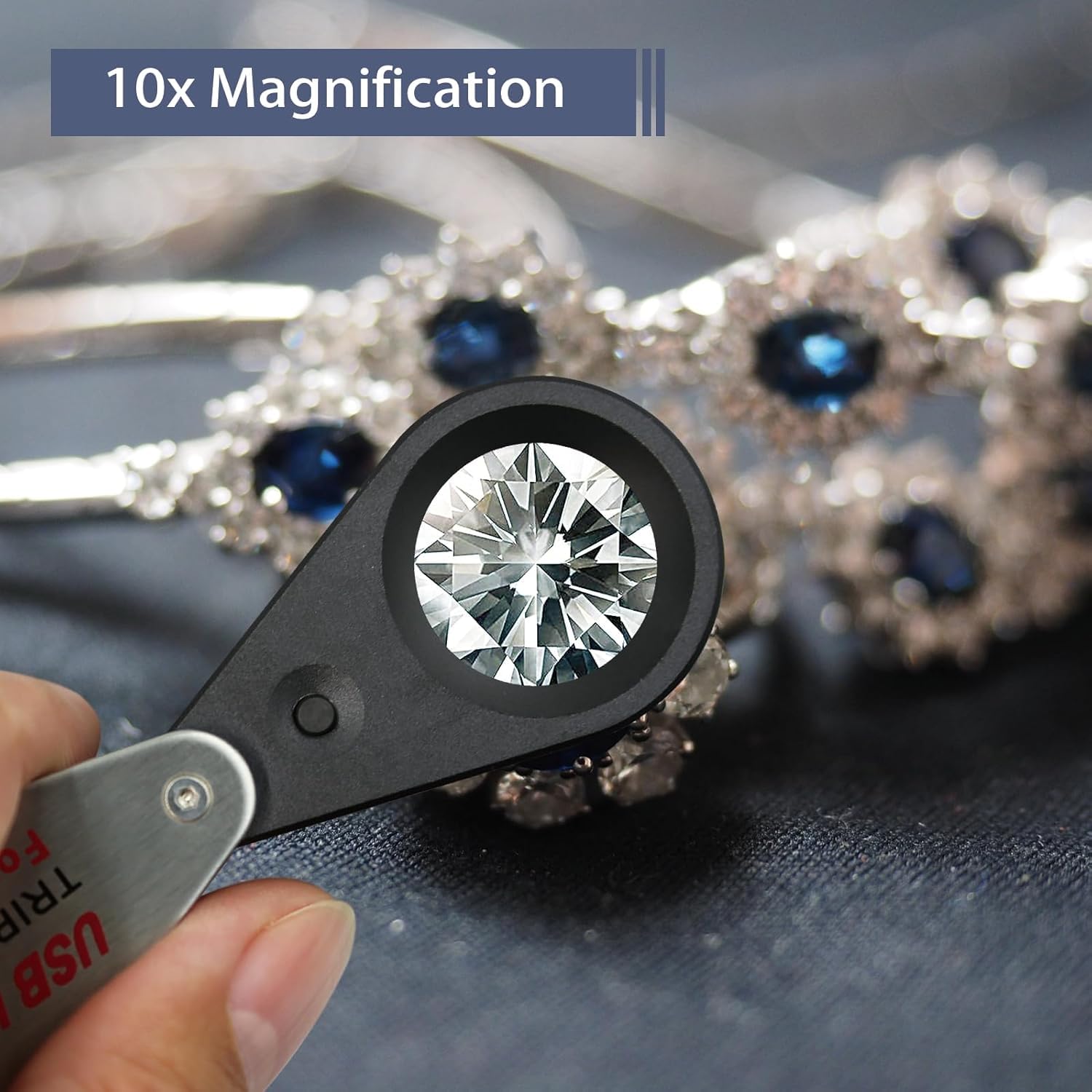 Lupa de joyería recargable por USB con luces UV y LED, cuatro tipos de luz, lupa de ojo iluminada plegable para joyas, piedras preciosas, monedas, sellos, relojes