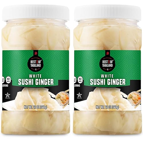 Best of Thailand Jengibre de sushi en escabeche blanco japonés  Jengibre joven Gari en rodajas frescas en todo natural sin colorante salmuera dulce