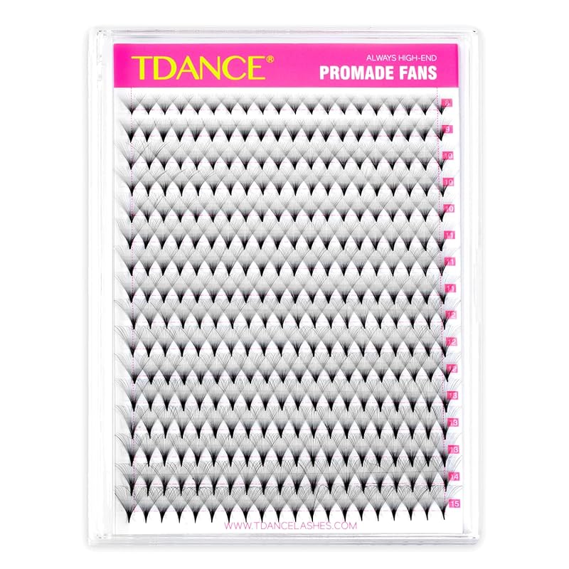 Extensões de cílios volume pré-montadas TDANCE com 320 fans, 10D-24D, 0,03 mm, curvatura D, 8 mm, comprimento de 15 mm, haste central e união térmica