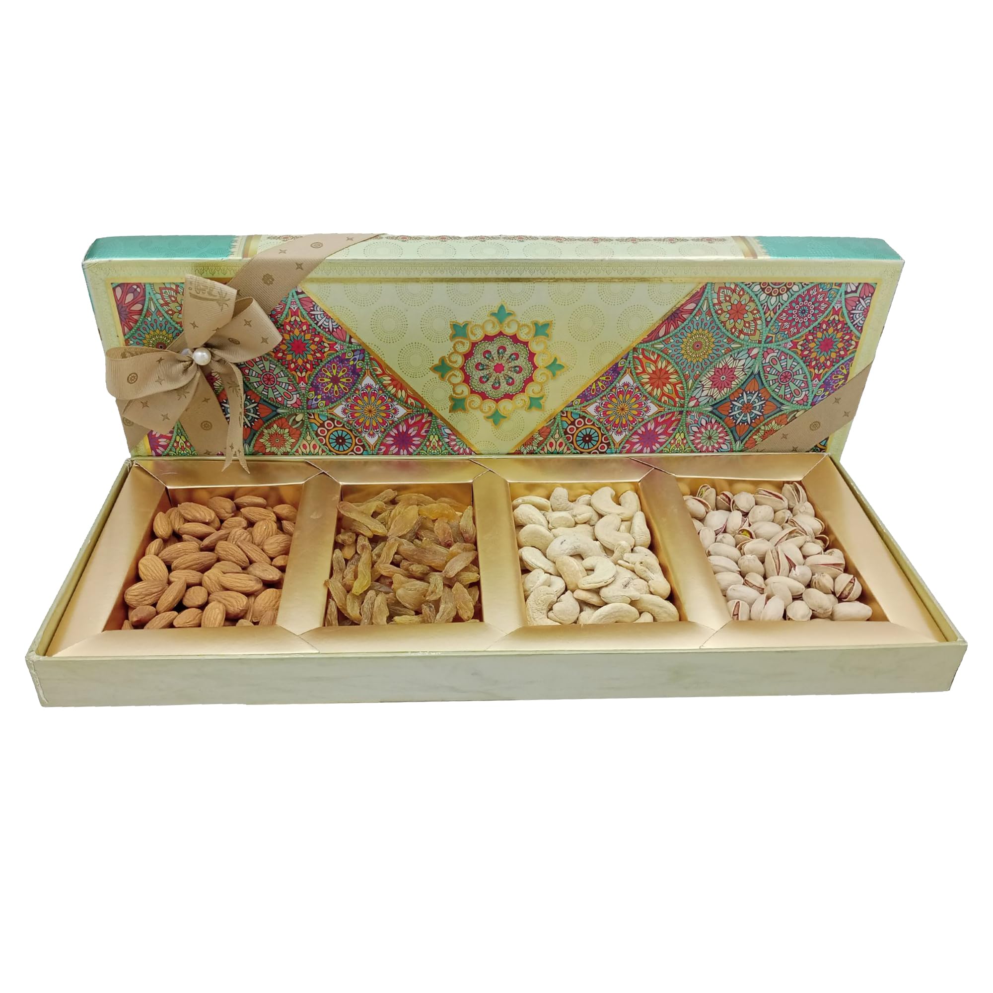 Oasis Baklawa Dry Fruits & Nuts Combo Pack with Gifting Box (Almonds 100 gm, Cashew 100g, Raisins 100 gm, Pistachio 100gm) Hamper Box for Wedding, Diwali, Festival Gifting Box